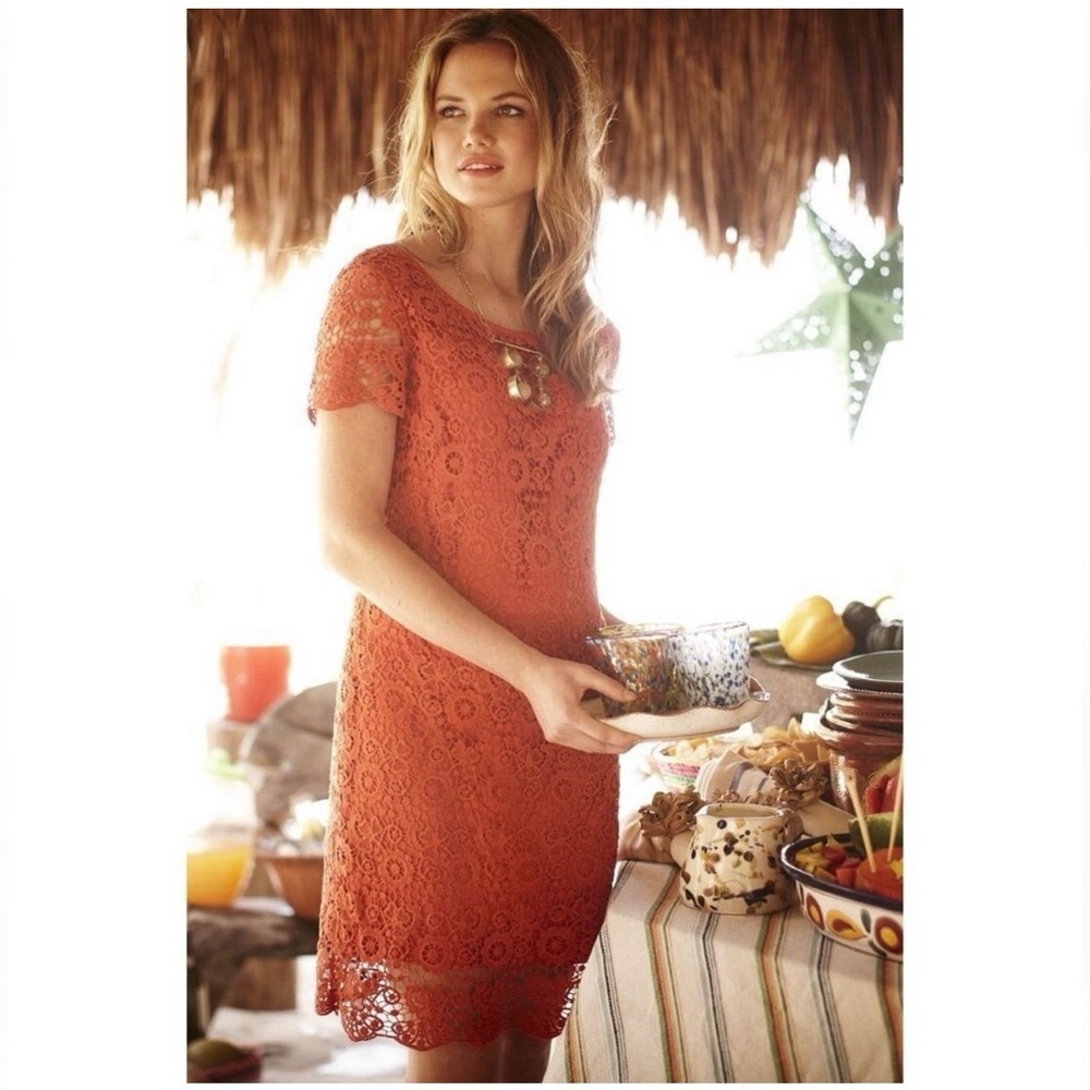Moulinette Soeurs Orange Pumpkin Crochet Midi Dress Size 12